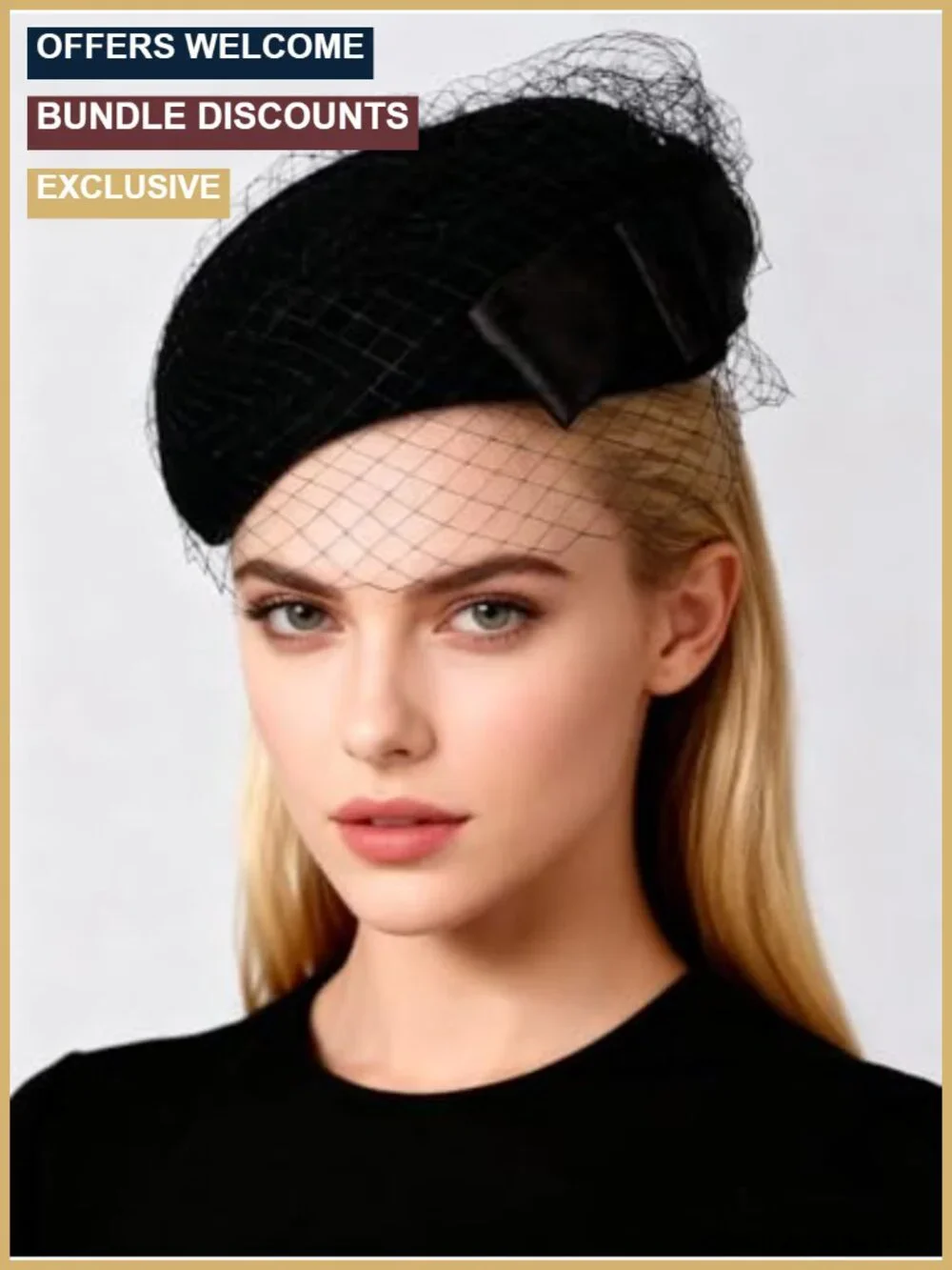 Wool Felt Fascinator Hat for Women Bowknot Veil Formal Church Tea Party